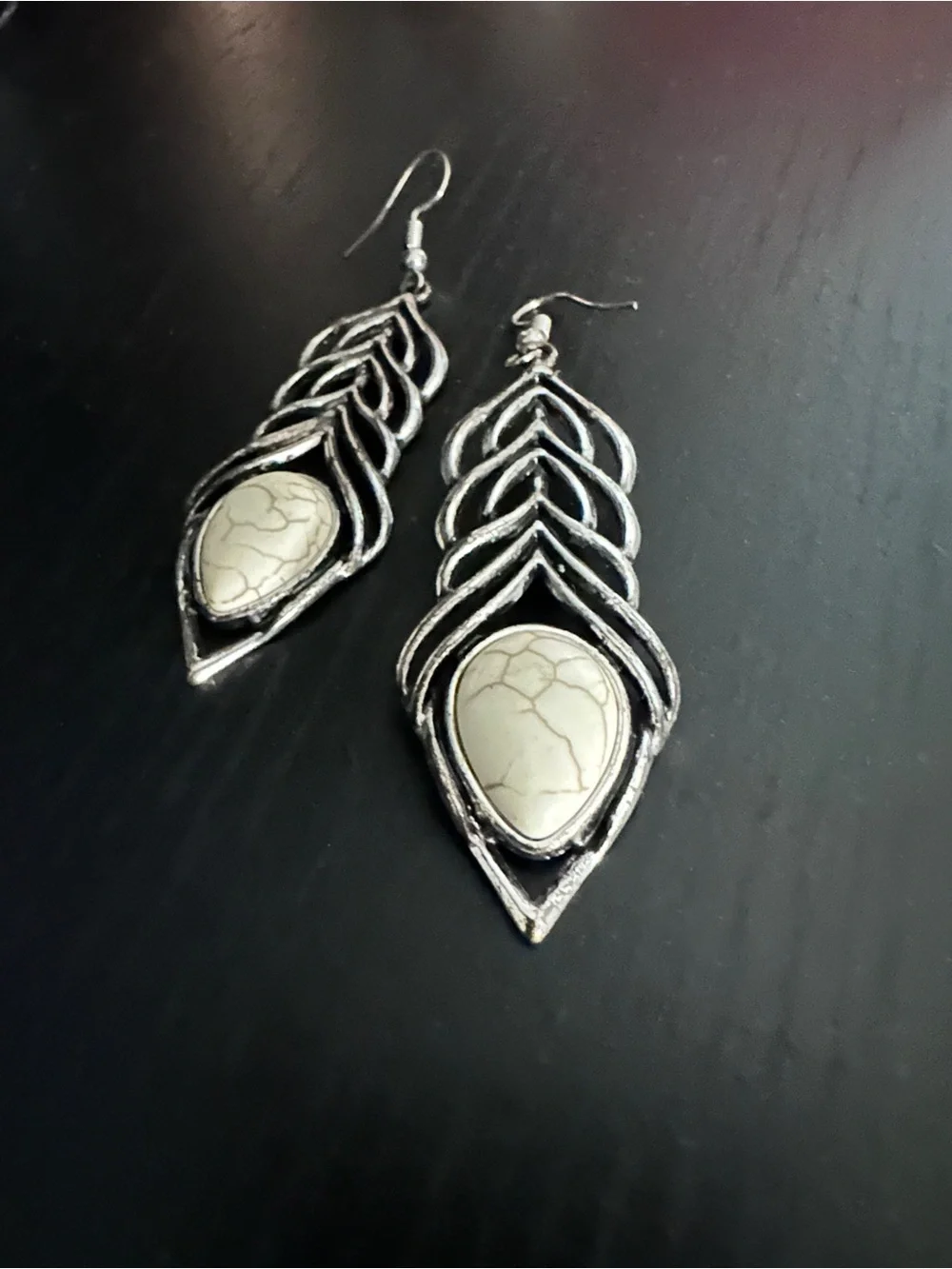 Silver Drop Earrings with Ivory Stone Accent